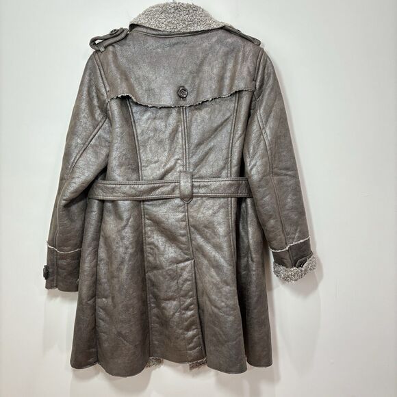 Y2K Faux Suede Sherpa Lined Coat Women L Longline Penny Lane 90s Trench Hippie - Picture 8 of 16
